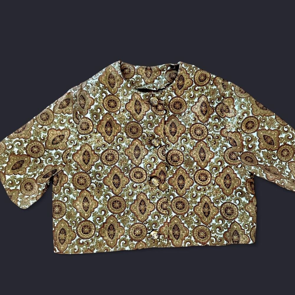 Vintage Girls Blue Brown Print Blouse